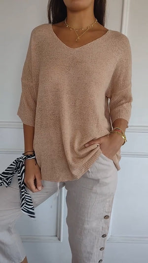 Chroma Chic™ Knitted V-Neck Top in Solid Color - Science Factory Shop
