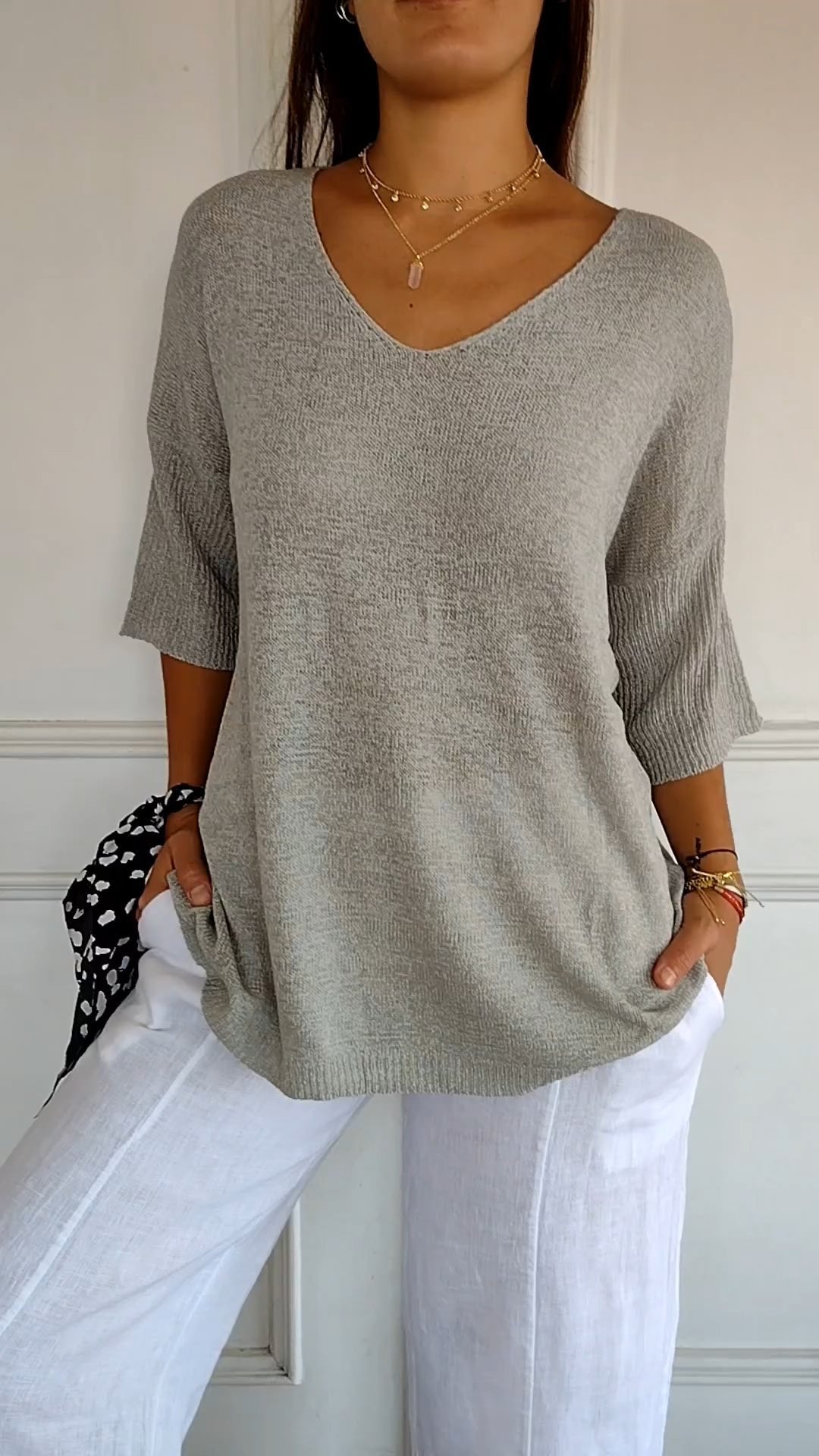 Chroma Chic™ Knitted V-Neck Top in Solid Color - Science Factory Shop