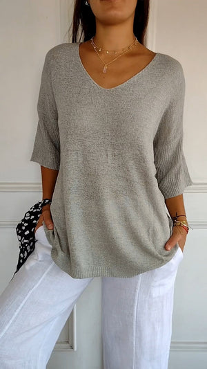 Chroma Chic™ Knitted V-Neck Top in Solid Color - Science Factory Shop