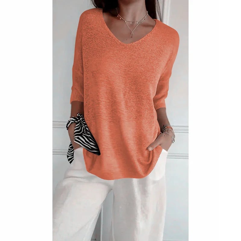 Chroma Chic™ Knitted V-Neck Top in Solid Color - Science Factory Shop