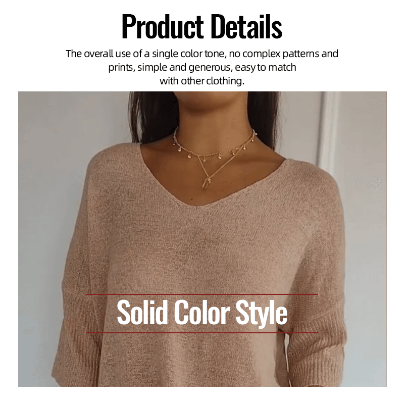 Chroma Chic™ Knitted V-Neck Top in Solid Color - Science Factory Shop