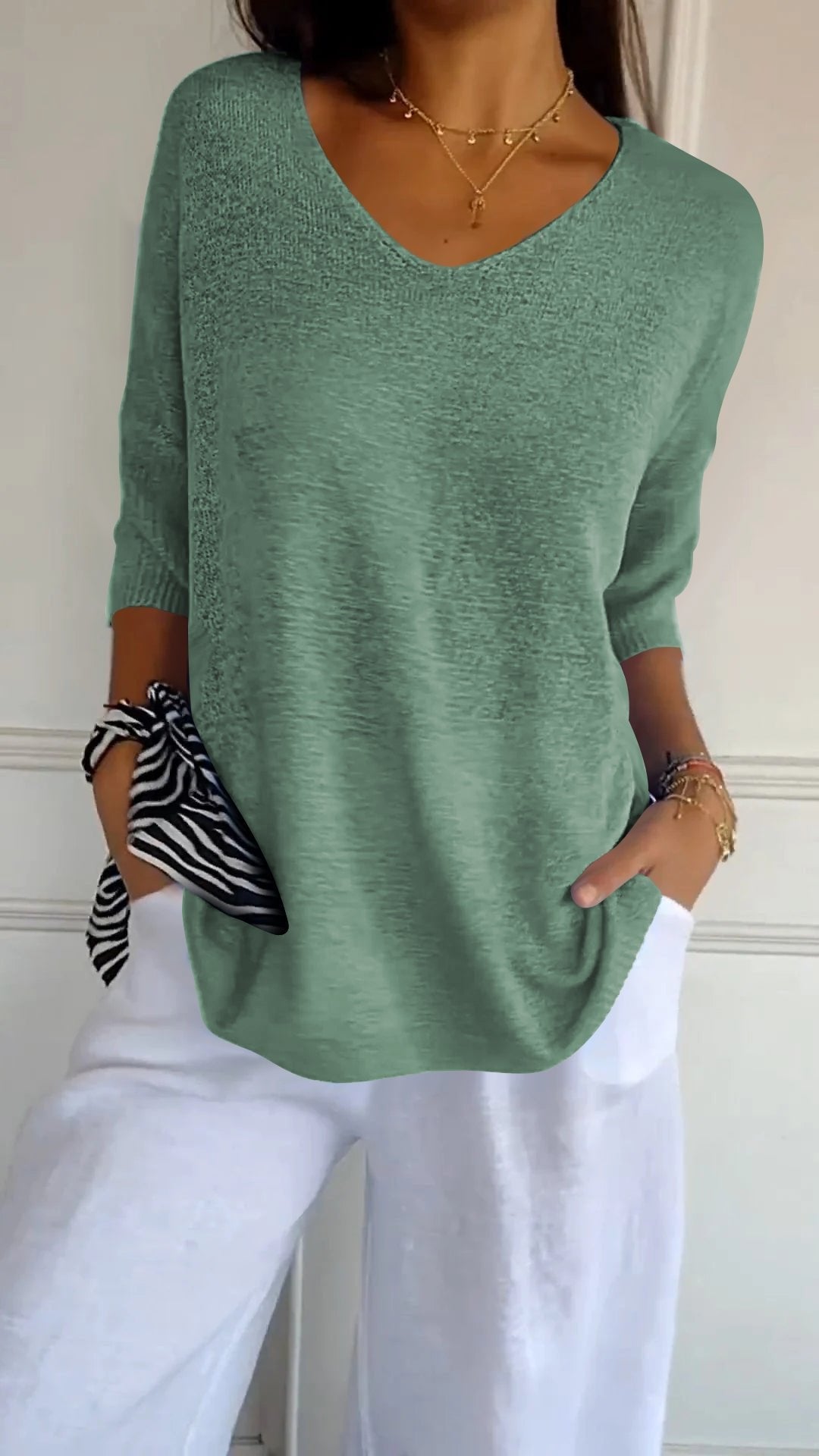 Chroma Chic™ Knitted V-Neck Top in Solid Color - Science Factory Shop