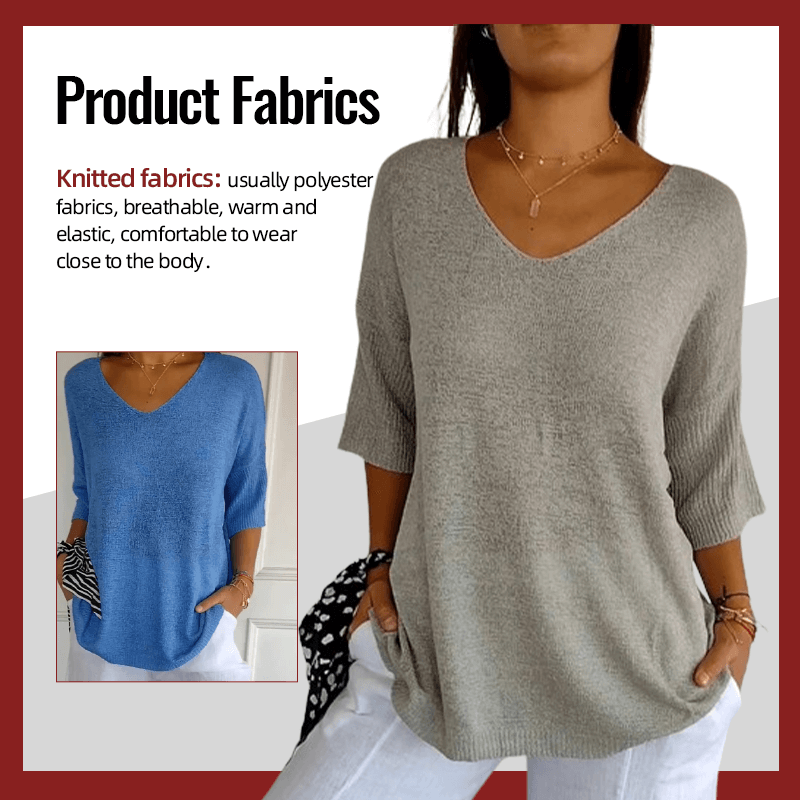 Chroma Chic™ Knitted V-Neck Top in Solid Color - Science Factory Shop