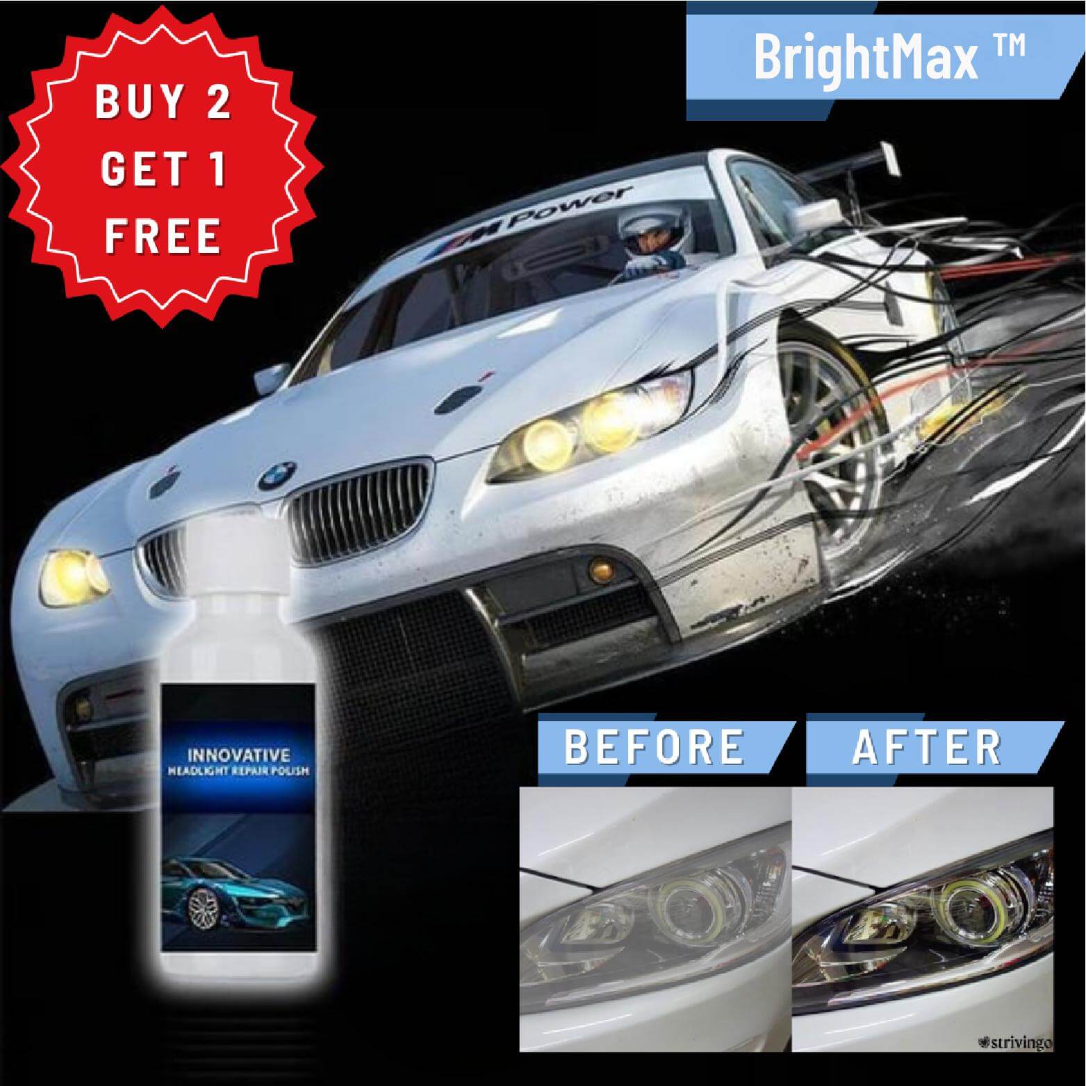 BrightMax™ Headlight Repair Fluid for Cars | BUY 2, GET 1 FREE (3 UNITS) - Science Factory Shop