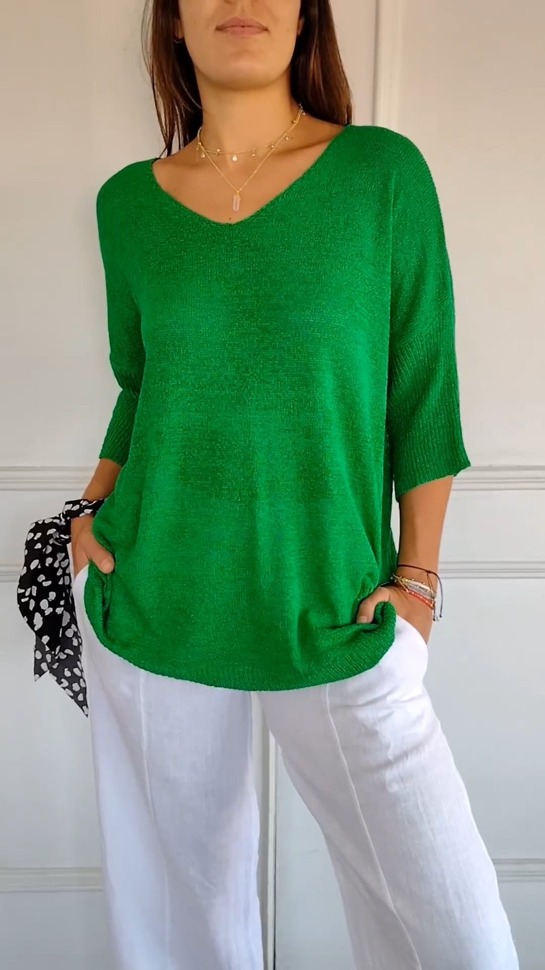 Chroma Chic™ Knitted V-Neck Top in Solid Color - Science Factory Shop