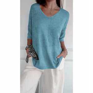 Chroma Chic™ Knitted V-Neck Top in Solid Color - Science Factory Shop