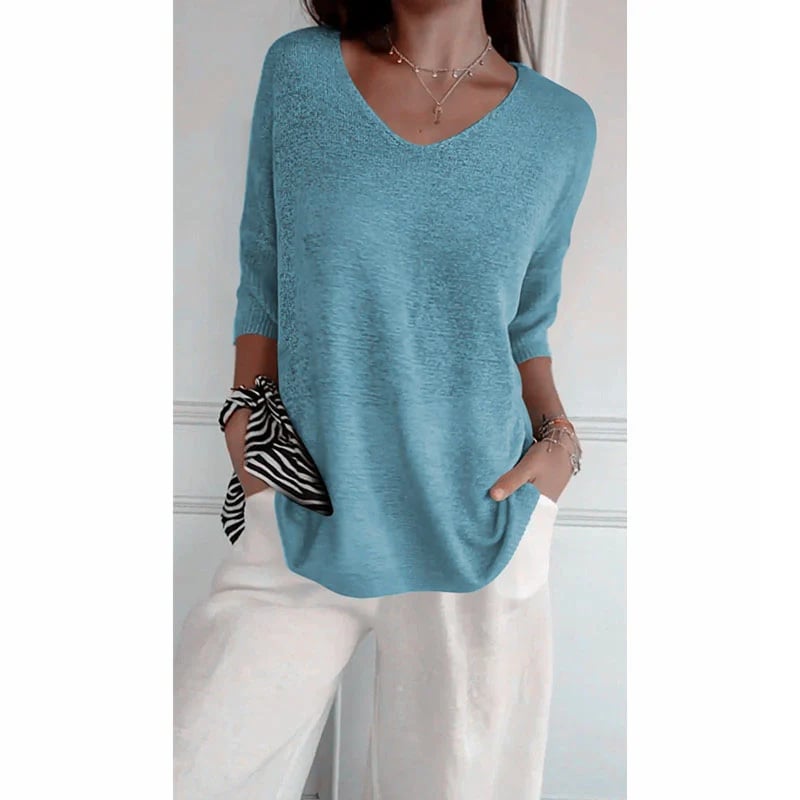 Chroma Chic™ Knitted V-Neck Top in Solid Color - Science Factory Shop