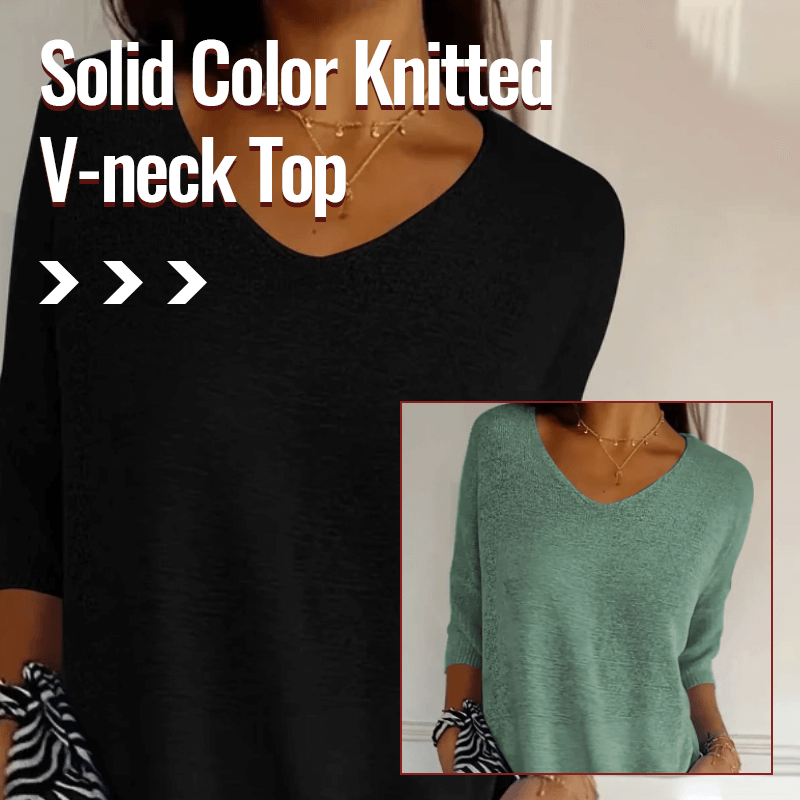 Chroma Chic™ Knitted V-Neck Top in Solid Color - Science Factory Shop